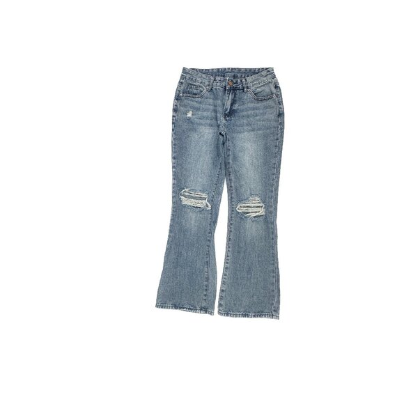 Shein Distressed Flare Women's size 4 Medium Wash Blue Denim Jeans - Picture 1 of 5